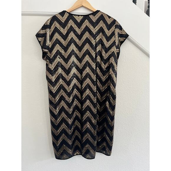 H&M Black Gold Sequined Mini Dress Women XL Glam Fairy Grunge Event Career - Picture 3 of 16